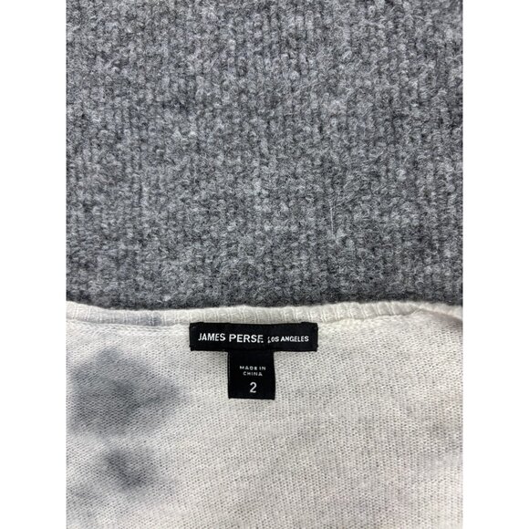 James Perse Sweater Womens 2 Gray White Tie Dye V Neck Long Sleeve Pullover - Picture 2 of 6